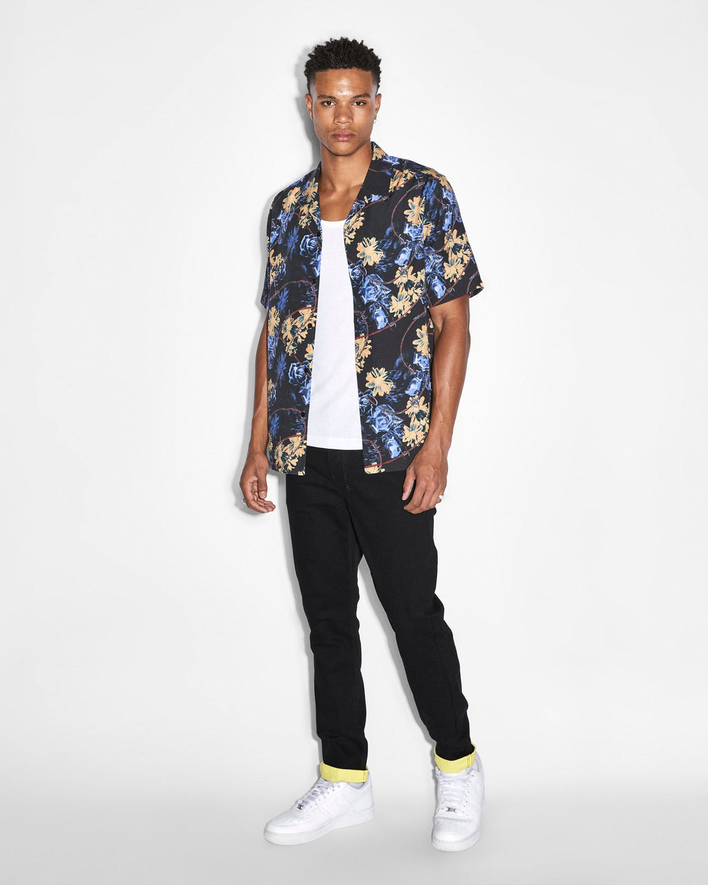 Mens Chitch Roll Up Yellow Slim Denim Jeans - Black