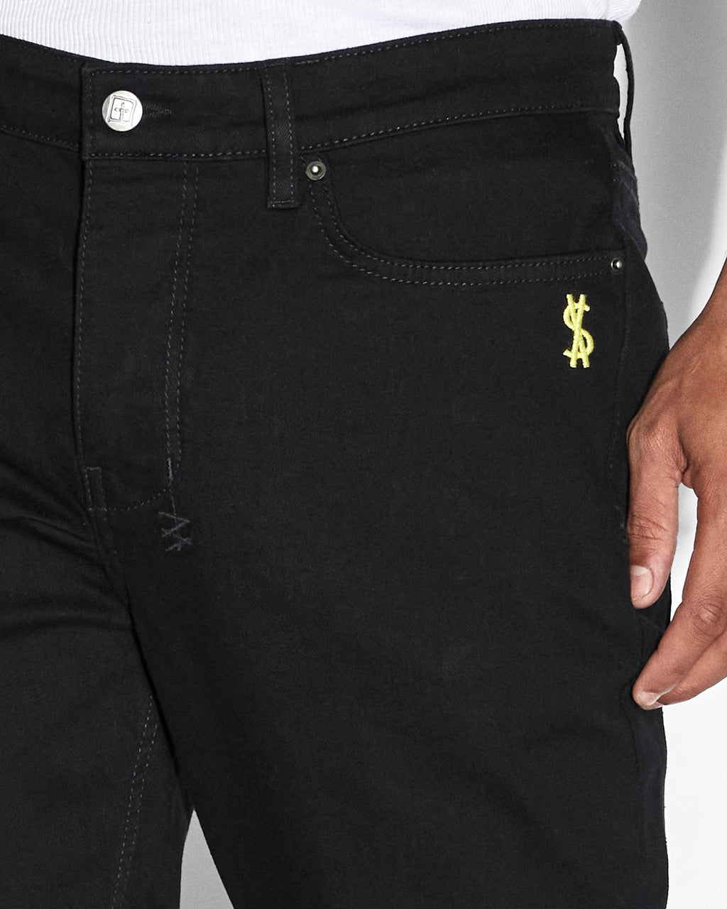 Mens Chitch Roll Up Yellow Slim Denim Jeans - Black