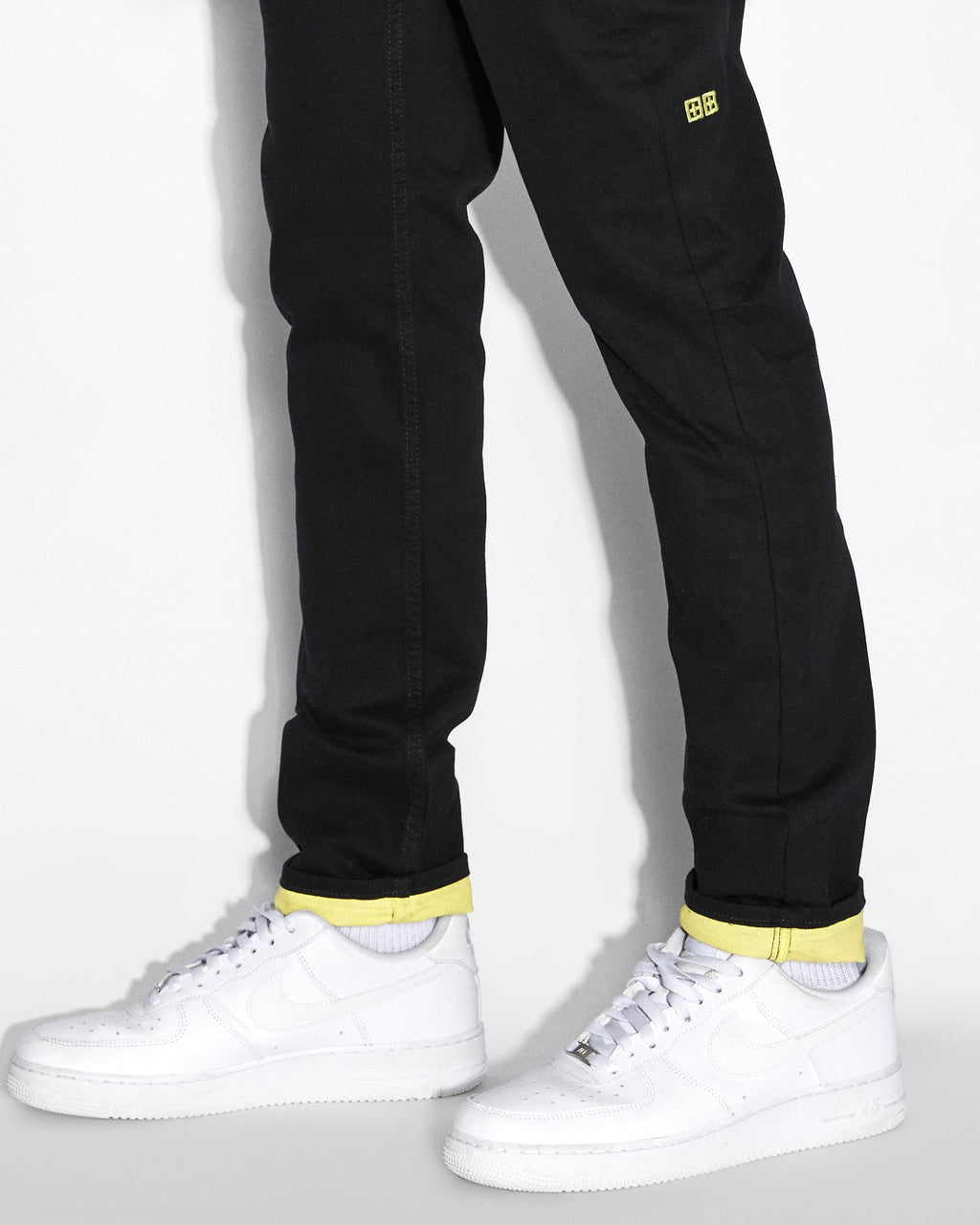 Mens Chitch Roll Up Yellow Slim Denim Jeans - Black