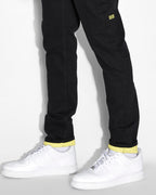 Mens Chitch Roll Up Yellow Slim Denim Jeans - Black