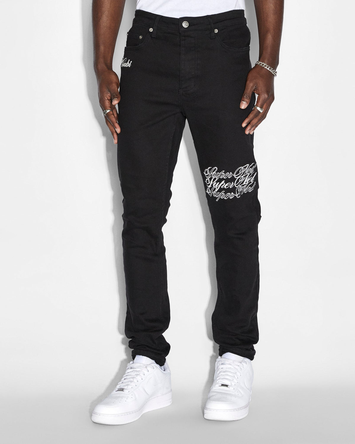 Mens Chitch Scripted Slim Denim Jeans - Black