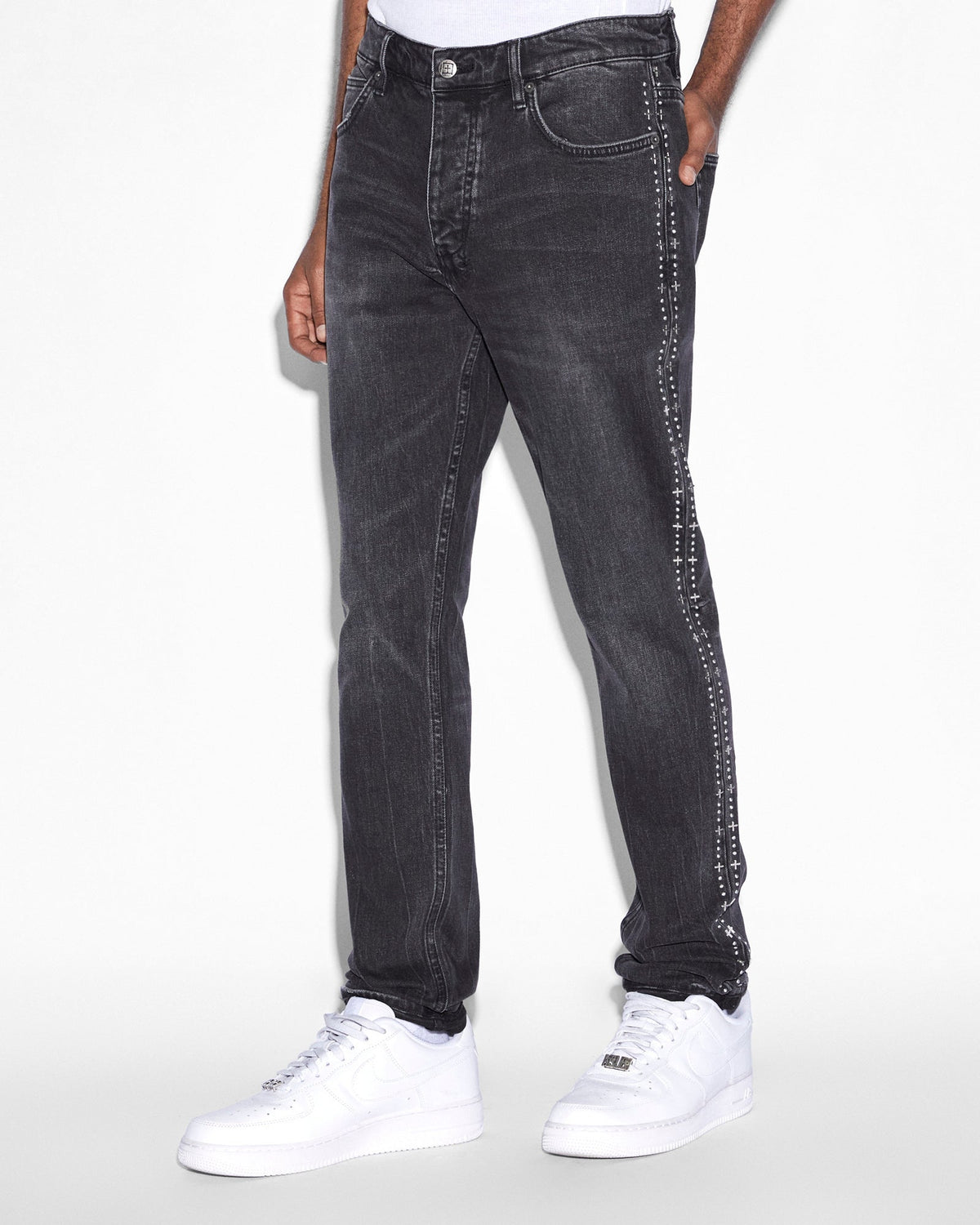 Mens Chitch Metalik Stripe Black Slim Denim Jeans - Black