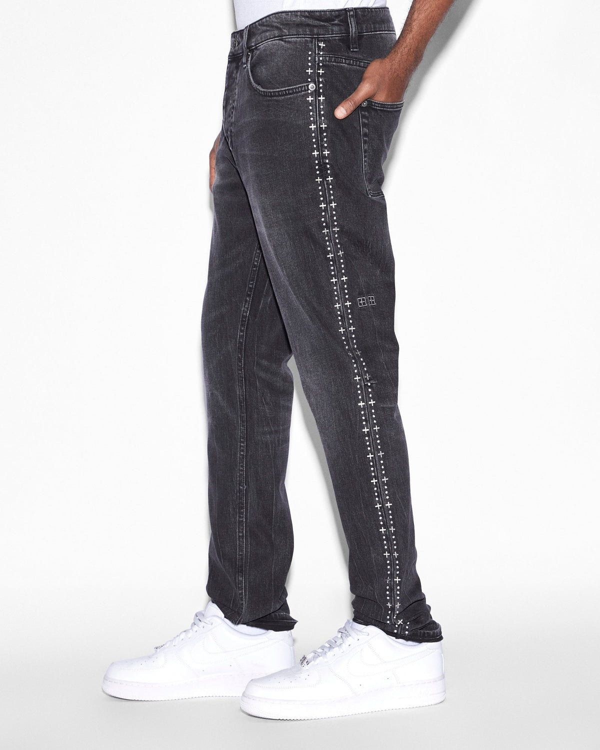 Mens Chitch Metalik Stripe Black Slim Denim Jeans - Black