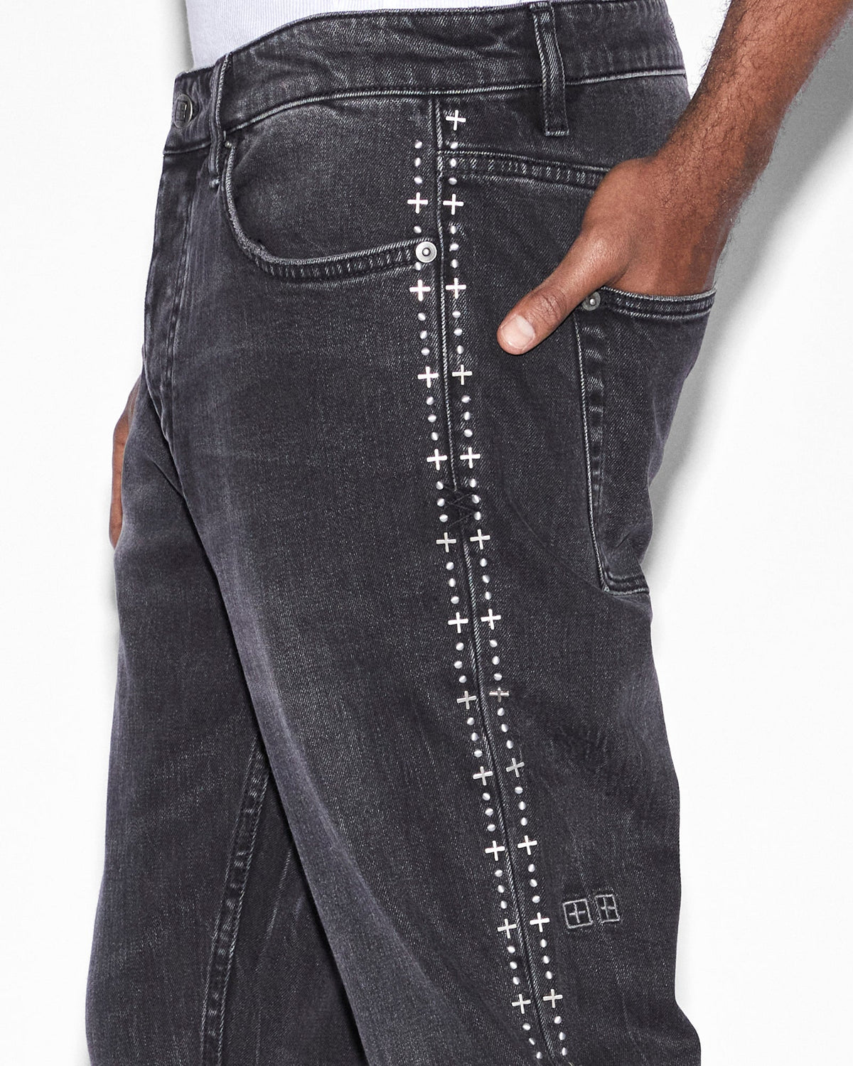 Mens Chitch Metalik Stripe Black Slim Denim Jeans - Black