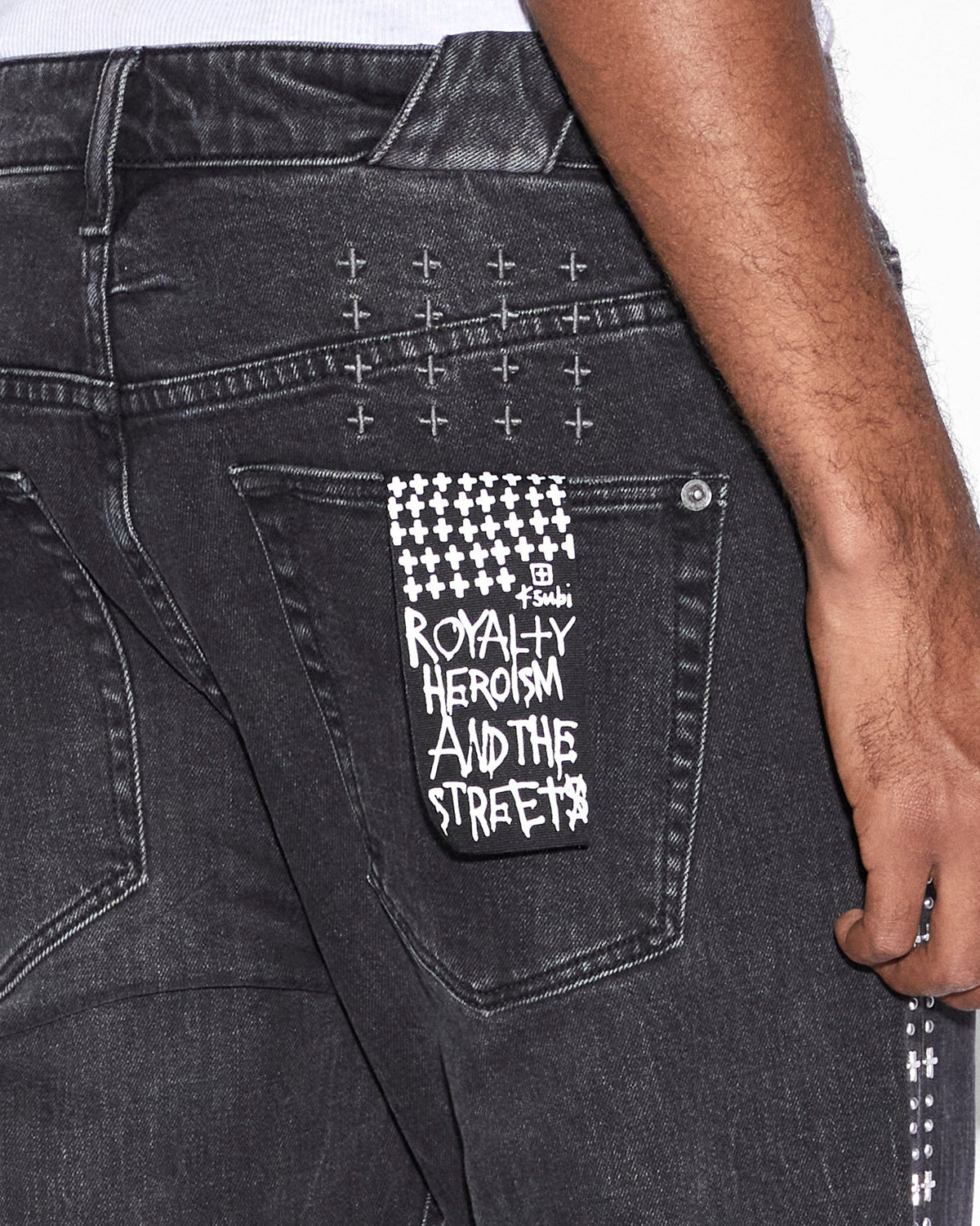 Mens Chitch Metalik Stripe Black Slim Denim Jeans - Black