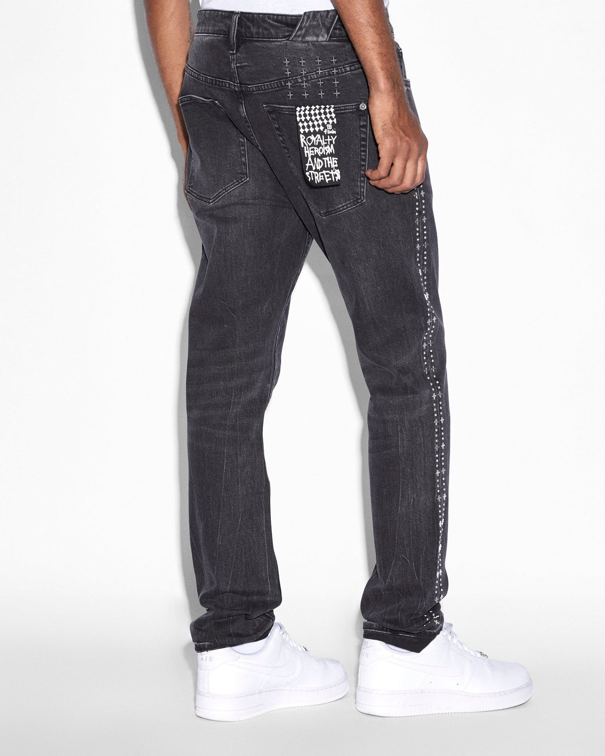 Mens Chitch Metalik Stripe Black Slim Denim Jeans - Black