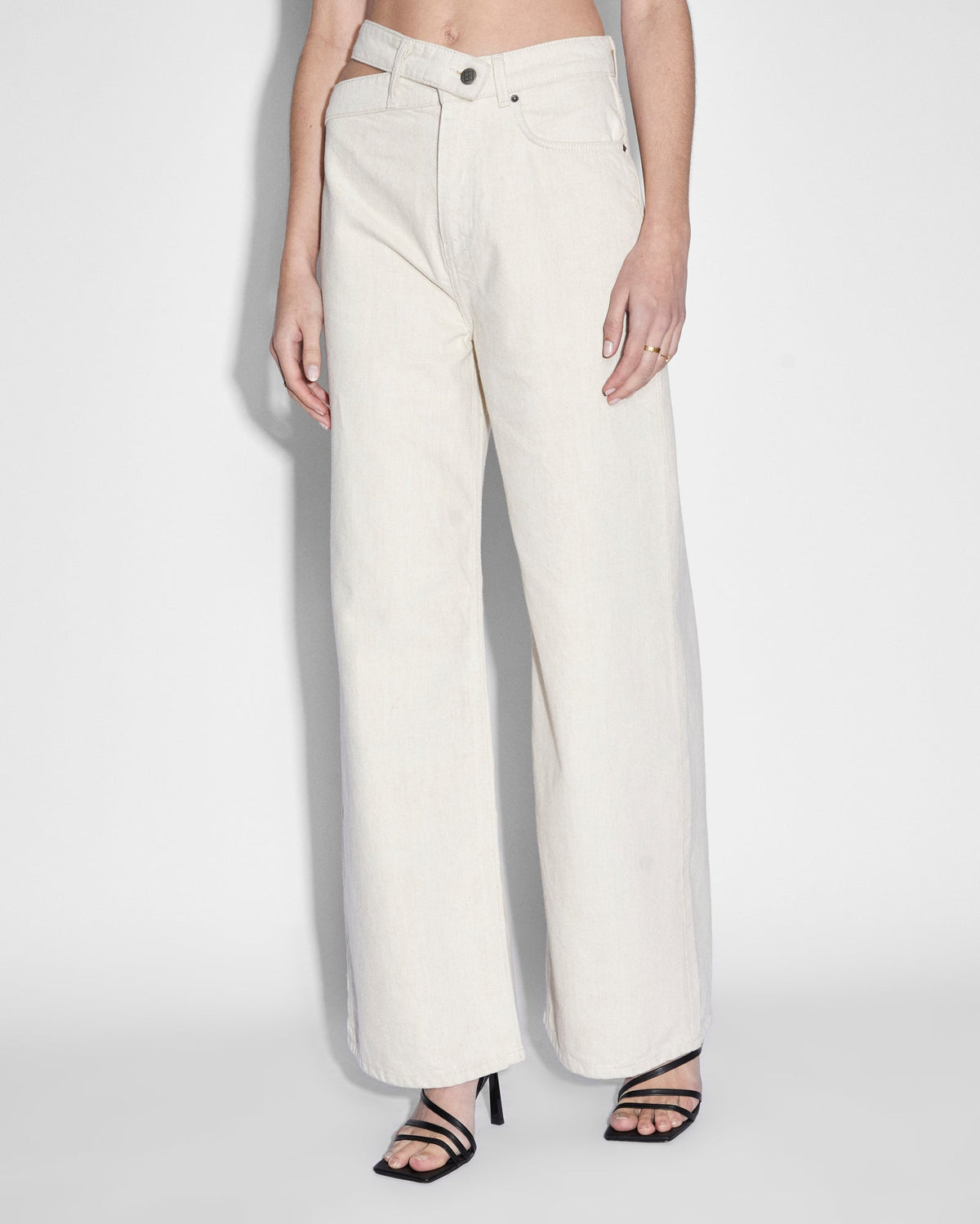 Womens Strider Dettached Jean Ecru Wide Denim Jeans - White