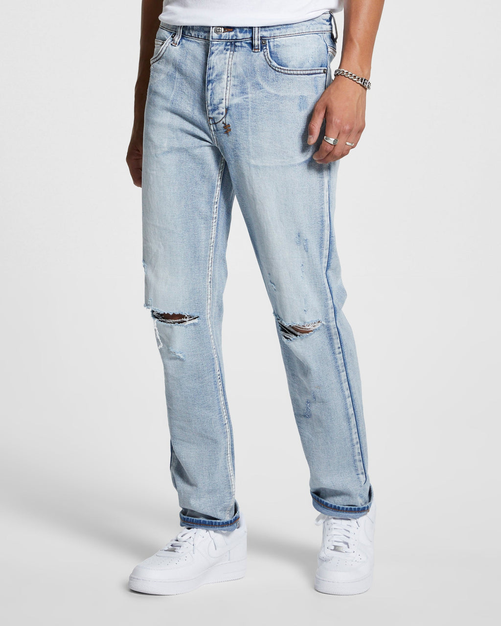Mens Hazlow City High Trashed Straight Denim Jeans - Denim