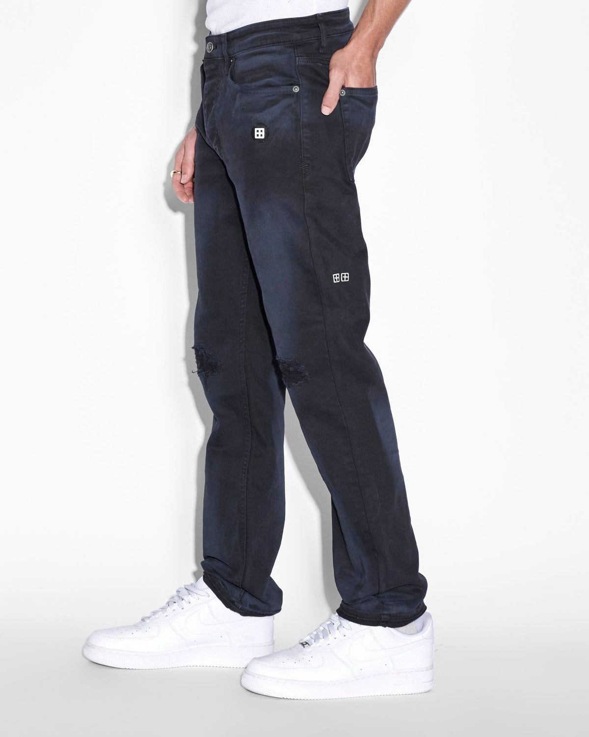 Mens Hazlow Ghosted Angels Straight Denim Jeans - Black