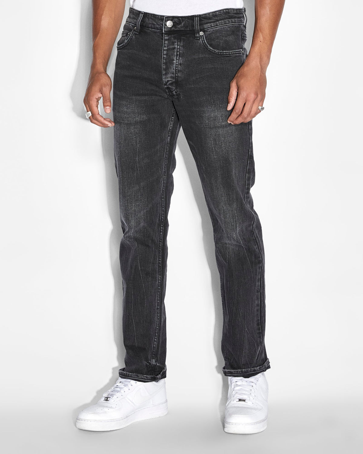 Mens Hazlow Knight Yellow Straight Denim Jeans - Black
