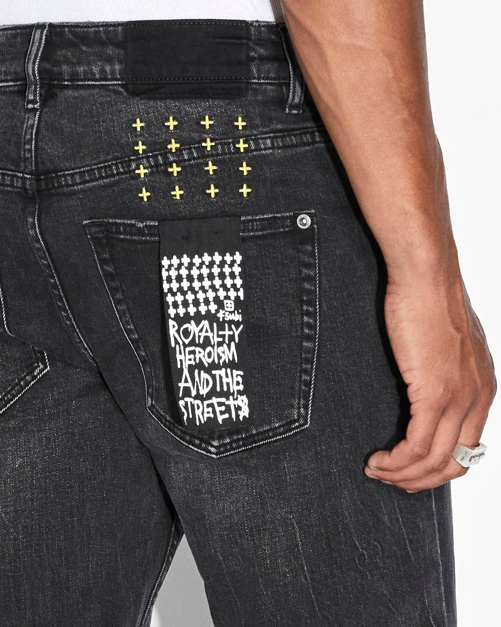 Mens Hazlow Knight Yellow Straight Denim Jeans - Black