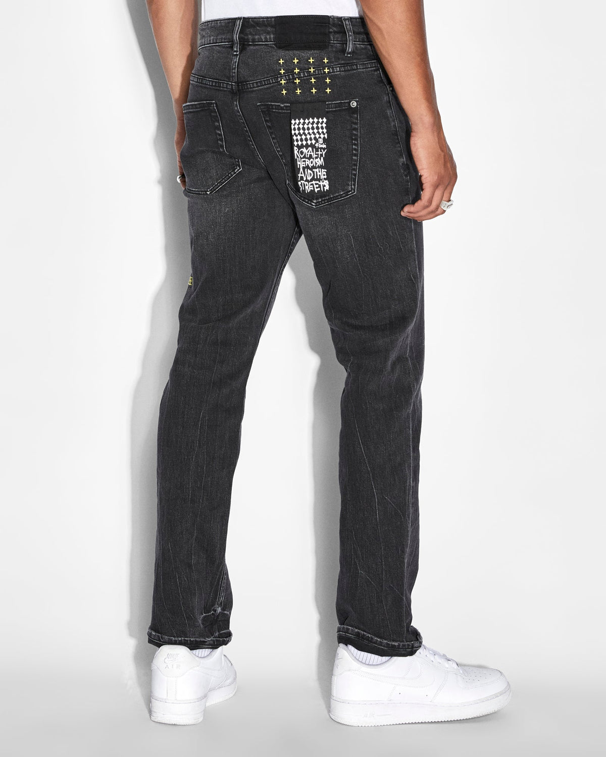 Mens Hazlow Knight Yellow Straight Denim Jeans - Black