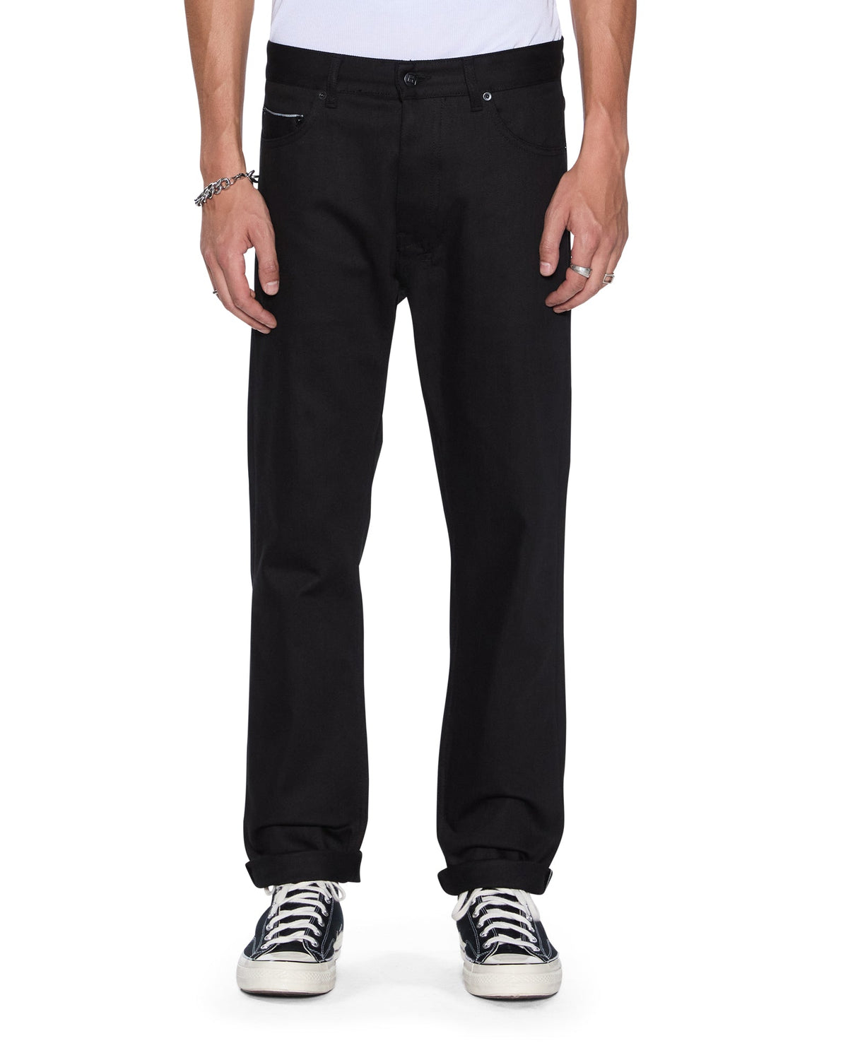 Mens Hazlow Selvedge Raw Black Straight Denim Jeans - Black