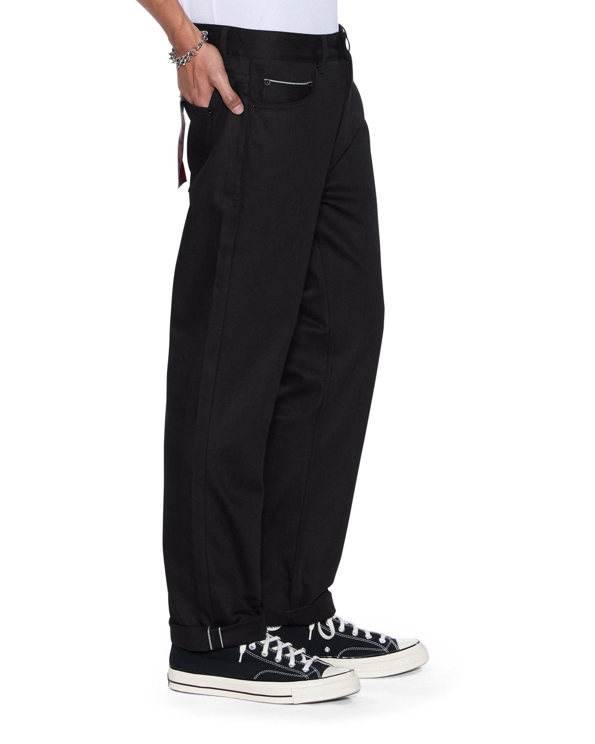 Mens Hazlow Selvedge Raw Black Straight Denim Jeans - Black