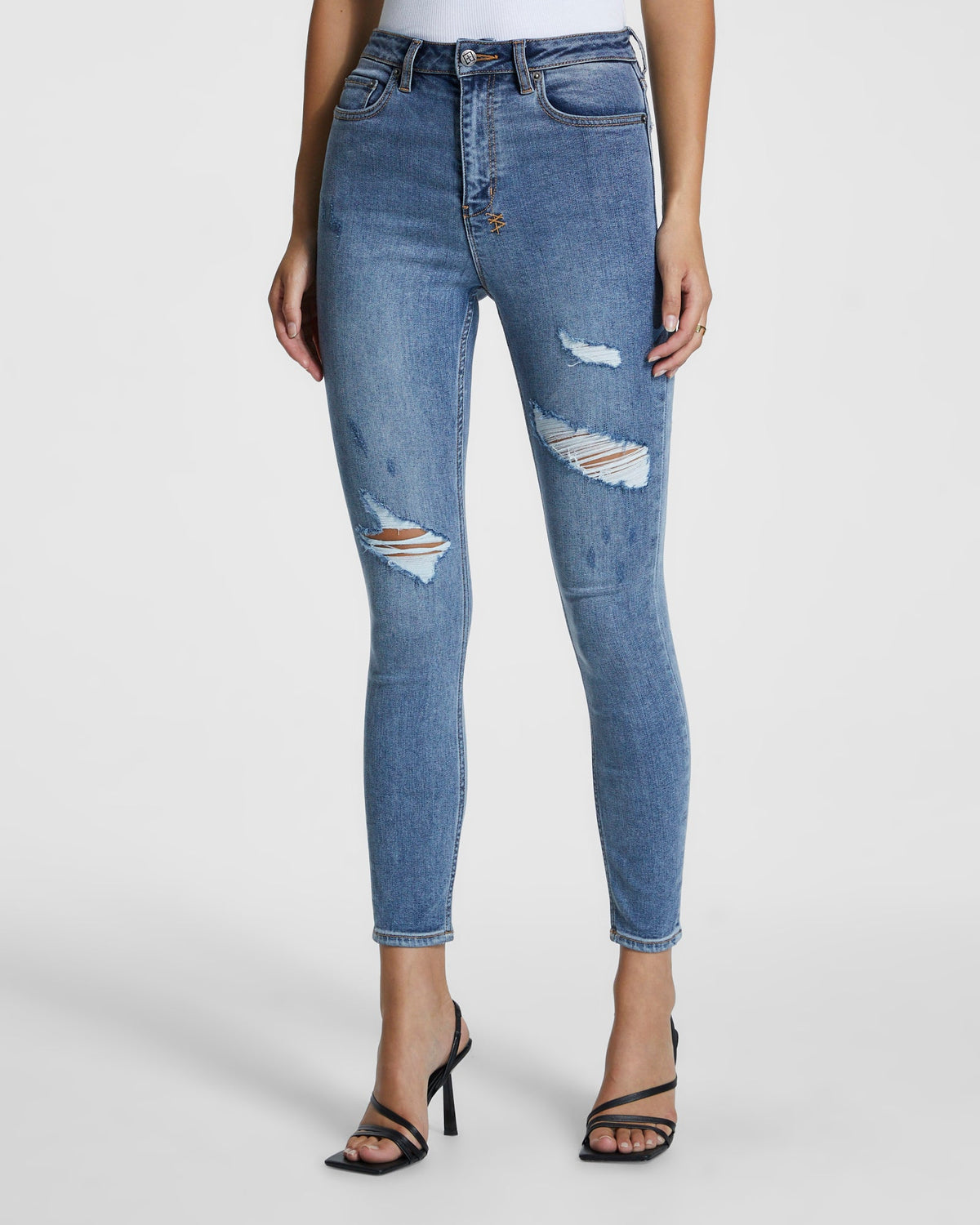 Womens Hi N Wasted Exposed Haven Skinny Denim Jeans - Denim