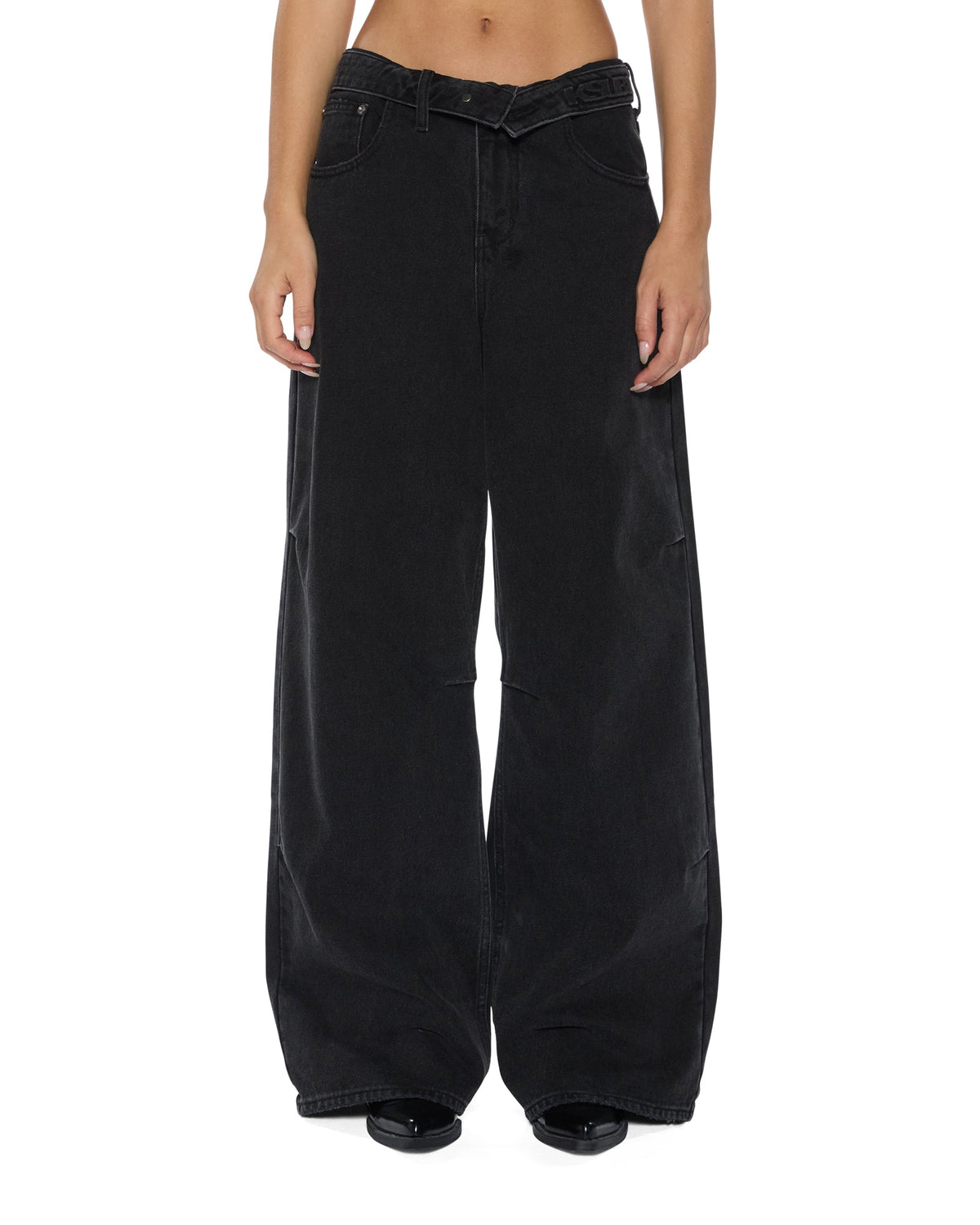 Womens Ksuper Flip Noir Baggy Denim Jeans - Black