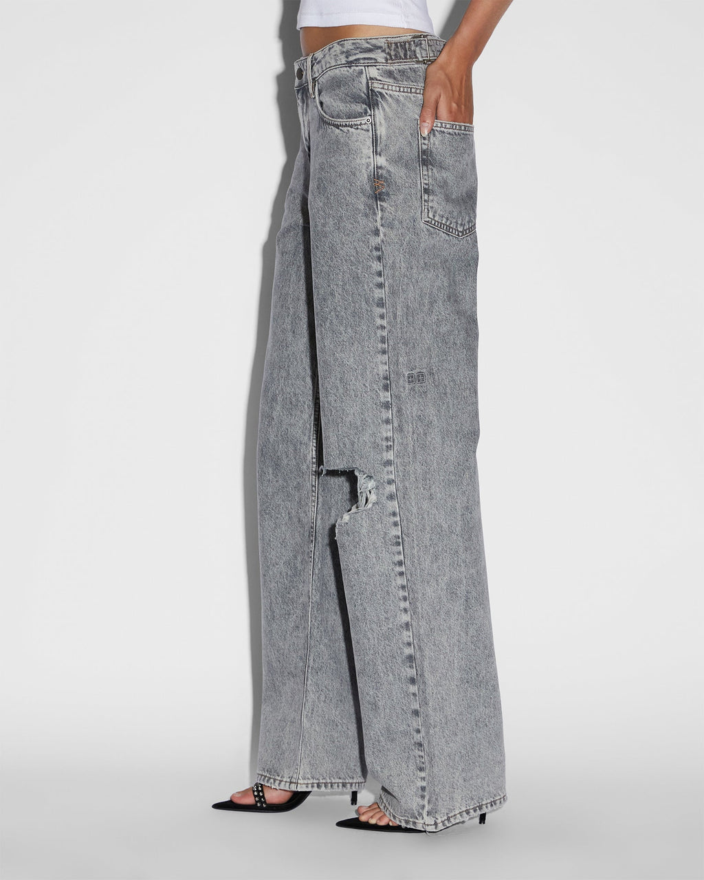 Womens Low Rider Dime Sliced Baggy Denim Jeans - Grey