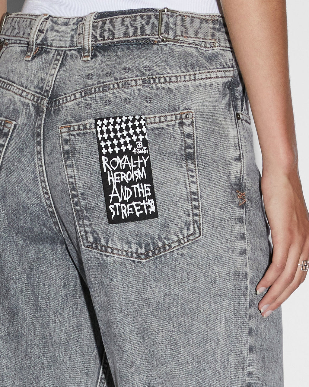 Womens Low Rider Dime Sliced Baggy Denim Jeans - Grey