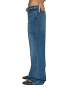 Womens Low Rider Flip Aged Relaxed Denim Jeans - Denim
