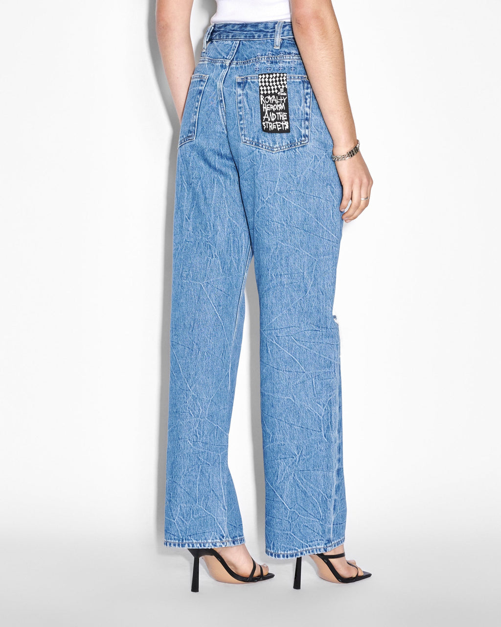 Womens Low Rider Ramble Trashed Baggy Denim Jeans - Denim