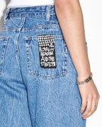 Womens Low Rider Ramble Trashed Baggy Denim Jeans - Denim