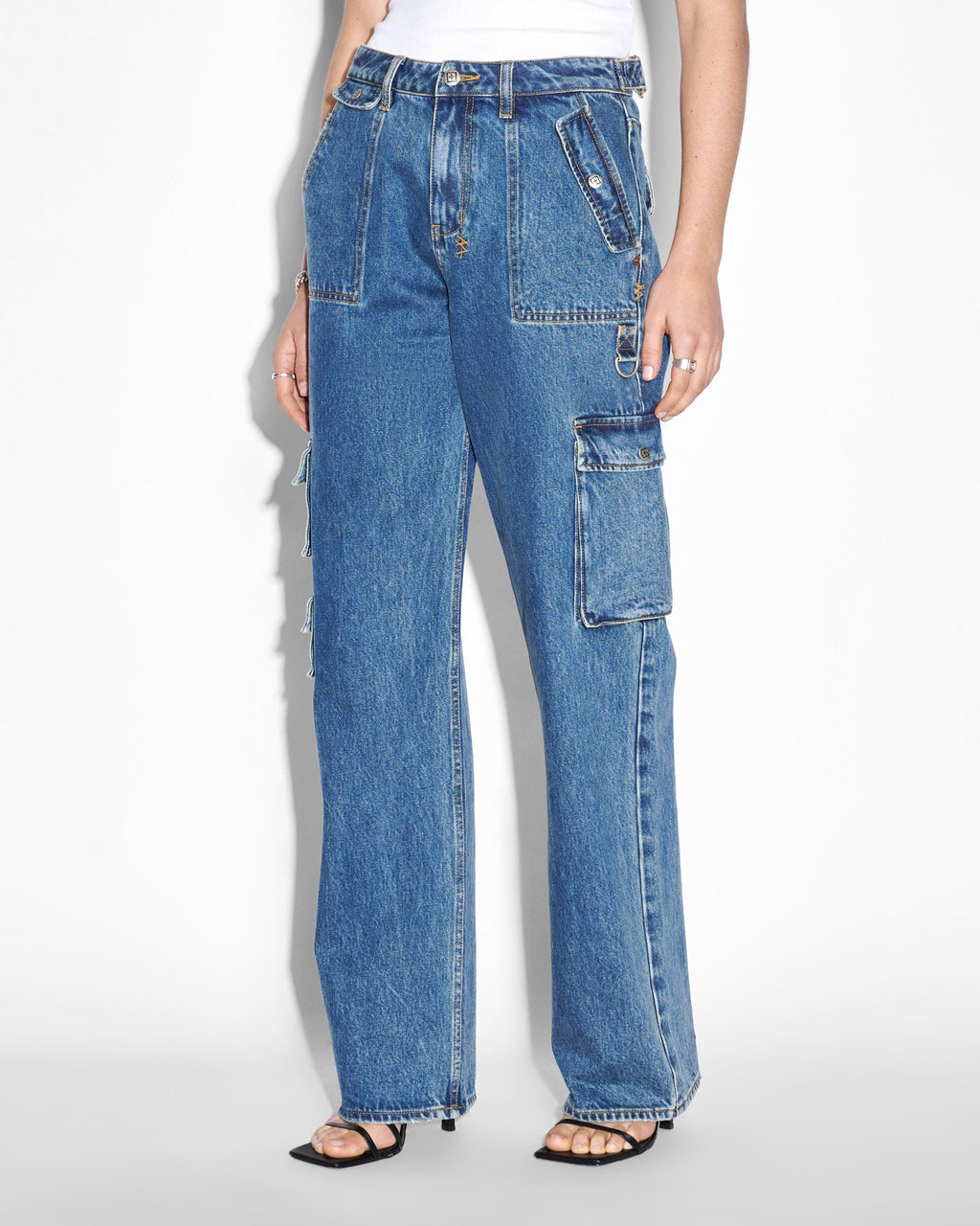 Womens Low Rider Recall Cargo Baggy Denim Jeans - Denim