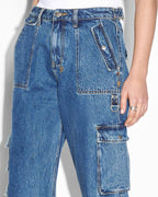 Womens Low Rider Recall Cargo Baggy Denim Jeans - Denim