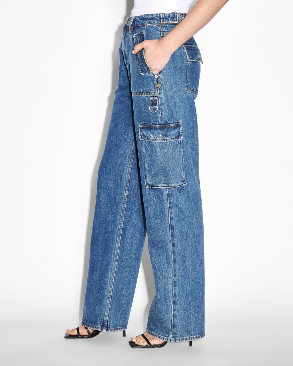 Womens Low Rider Recall Cargo Baggy Denim Jeans - Denim