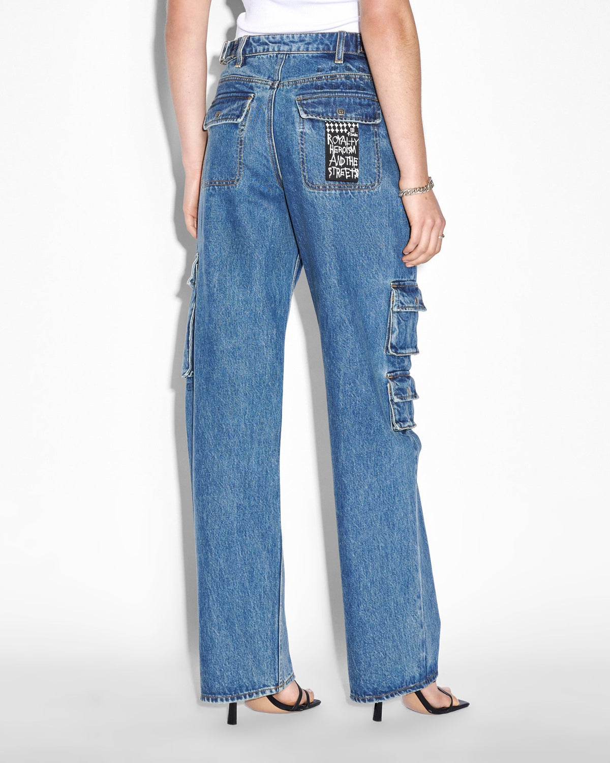 Womens Low Rider Recall Cargo Baggy Denim Jeans - Denim