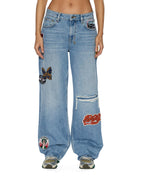 Womens Low Rider Horizon Patch Relaxed Denim Jeans - Denim