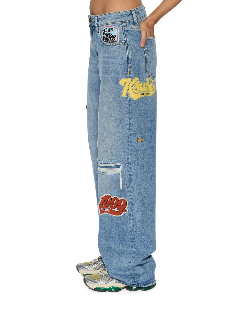 Womens Low Rider Horizon Patch Relaxed Denim Jeans - Denim