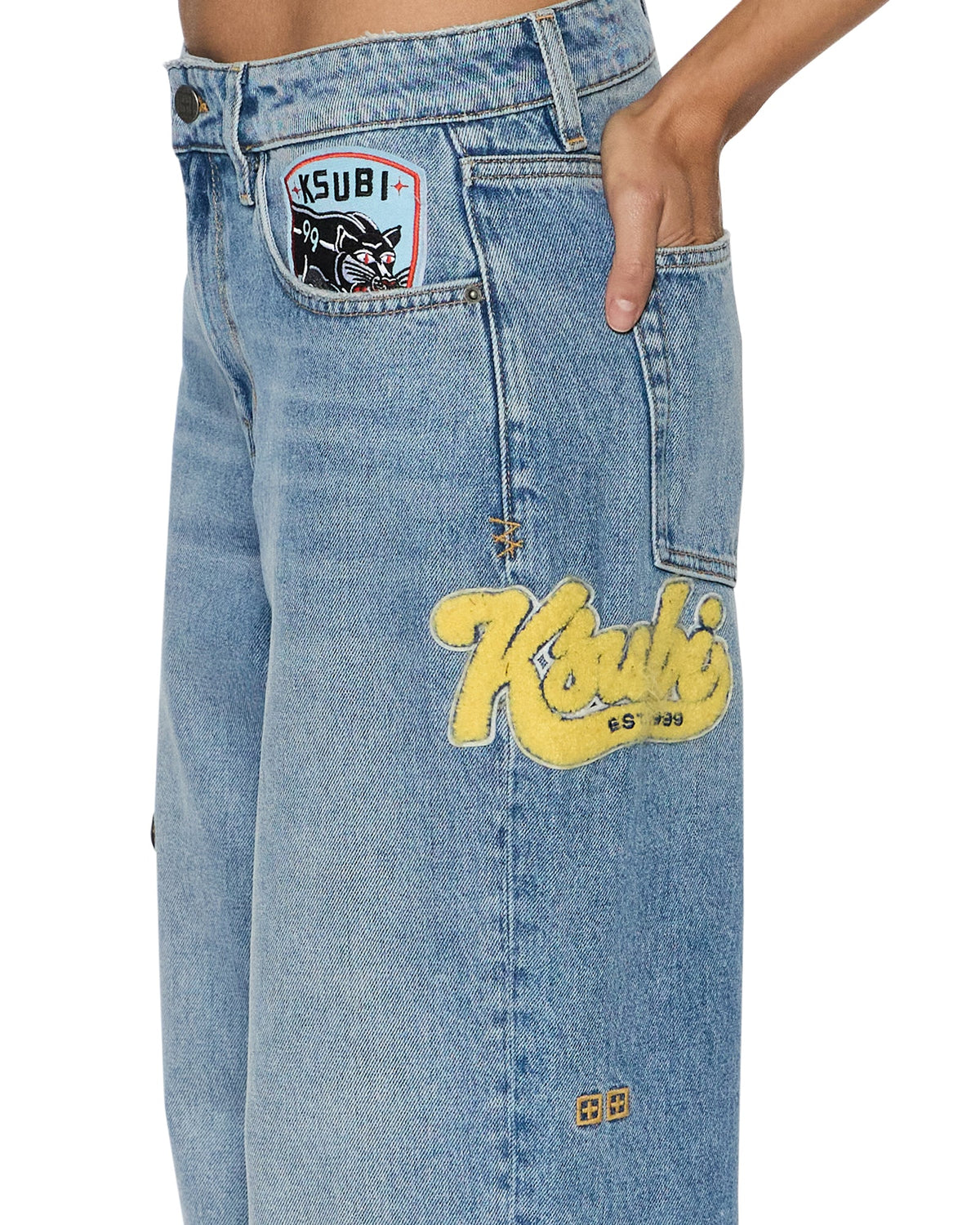 Womens Low Rider Horizon Patch Relaxed Denim Jeans - Denim