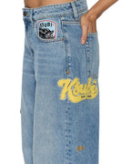 Womens Low Rider Horizon Patch Relaxed Denim Jeans - Denim