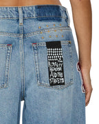 Womens Low Rider Horizon Patch Relaxed Denim Jeans - Denim