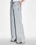 Womens Low Rider Monogram Splits Relaxed Denim Jeans - Denim