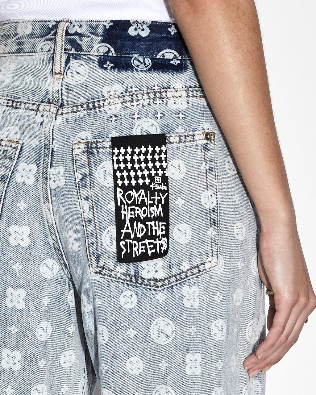 Womens Low Rider Monogram Splits Relaxed Denim Jeans - Denim