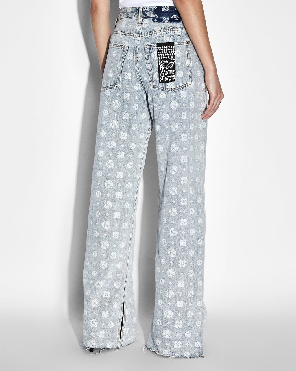 Womens Low Rider Monogram Splits Relaxed Denim Jeans - Denim