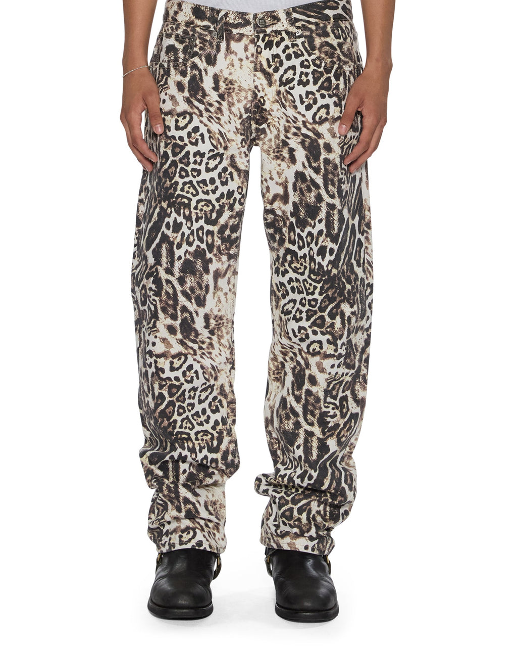 Mens Mowalola Anti K Cheetah Relaxed Denim Jeans - Multi Colour