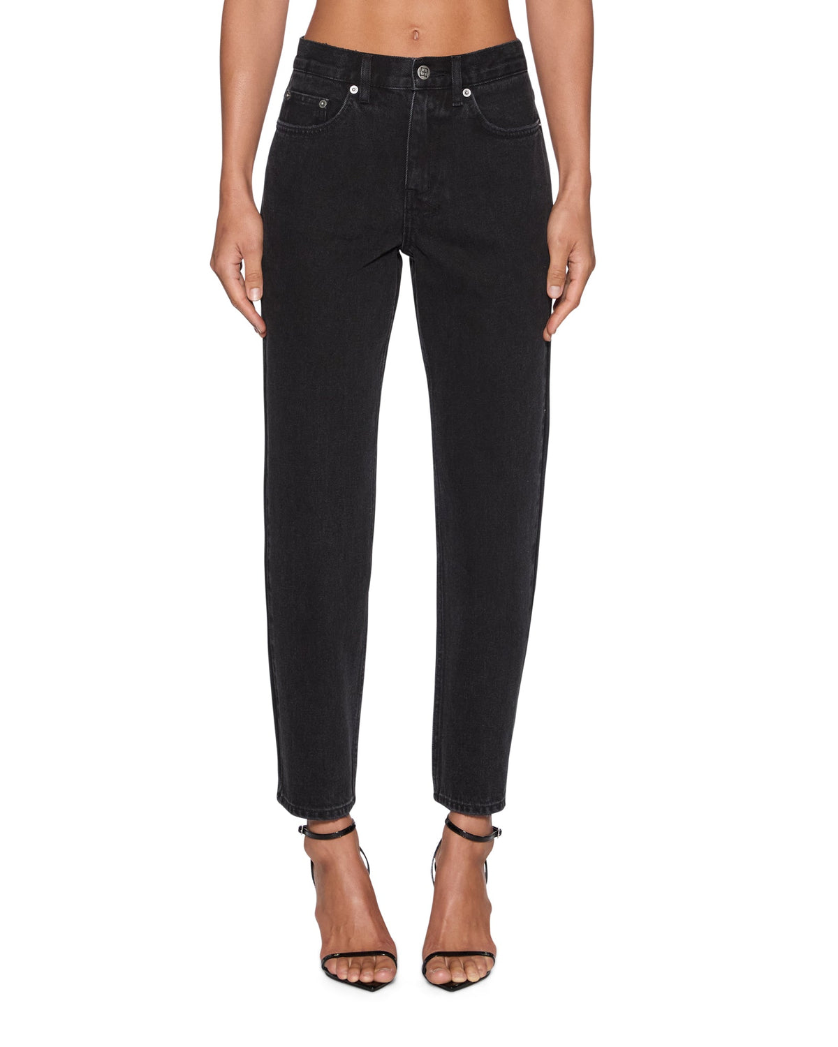 Womens Pinup Crop Jean Noir Straight Denim Jeans - Black
