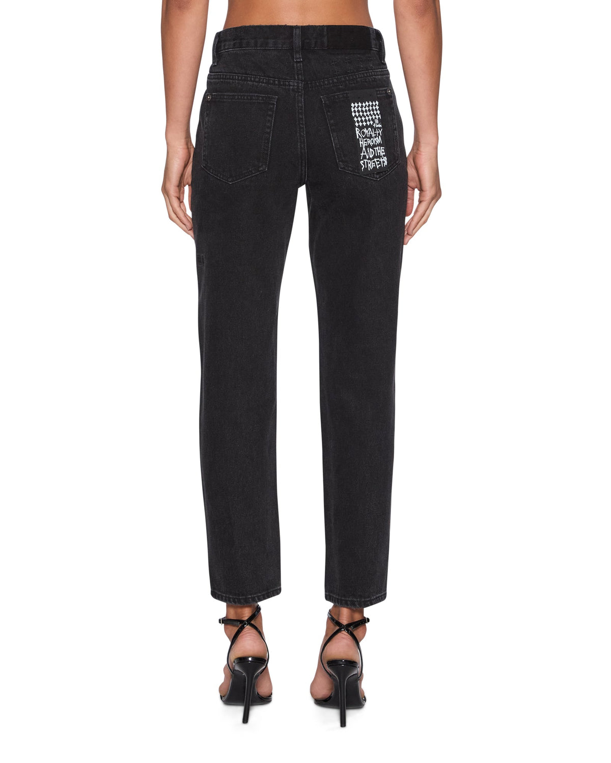 Womens Pinup Crop Jean Noir Straight Denim Jeans - Black
