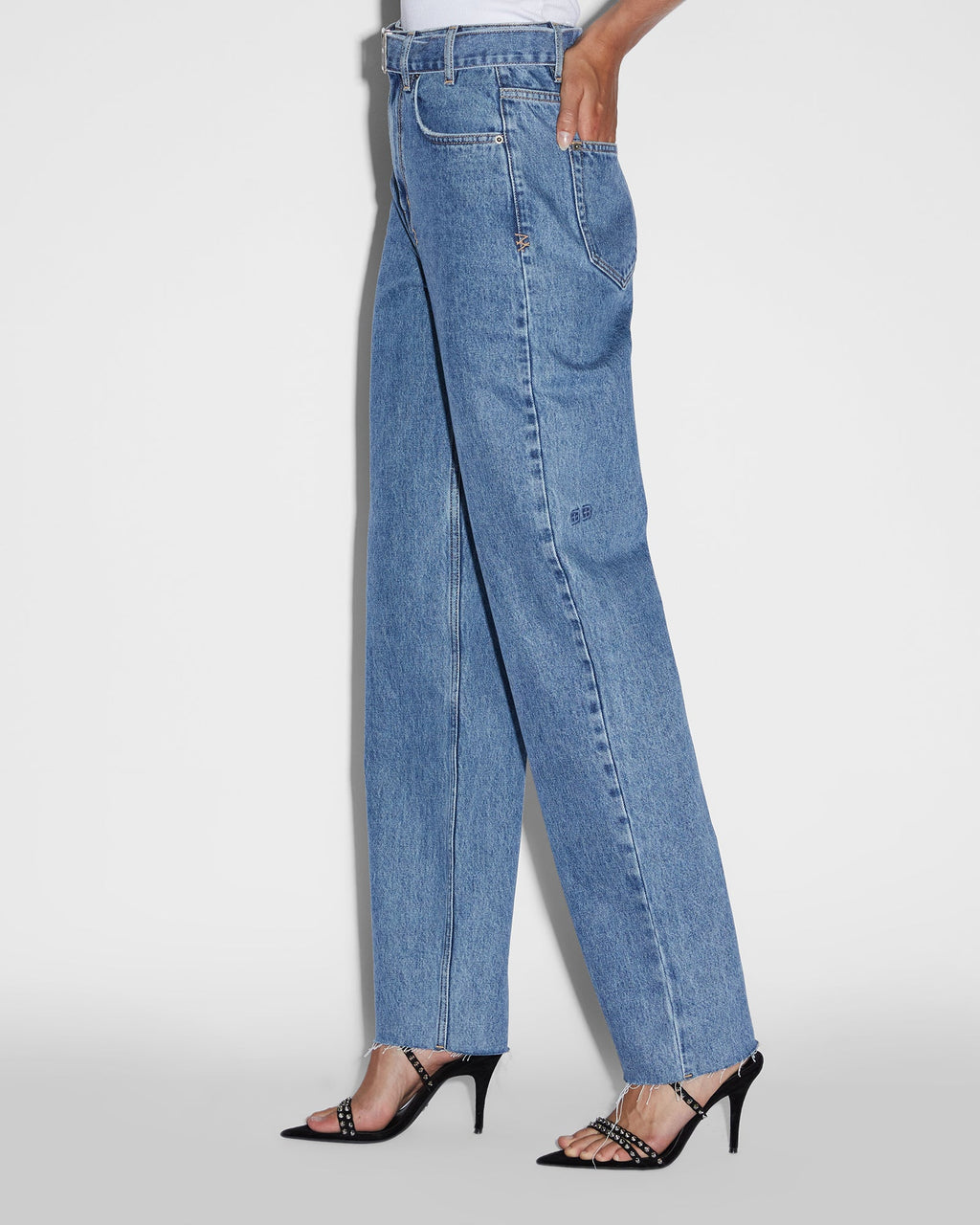 Womens Playback Belted Heritage Straight Denim Jeans - Denim