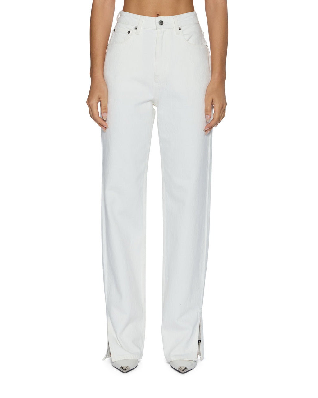 Womens Playback Splits Ecru Straight Denim Jeans - Beige