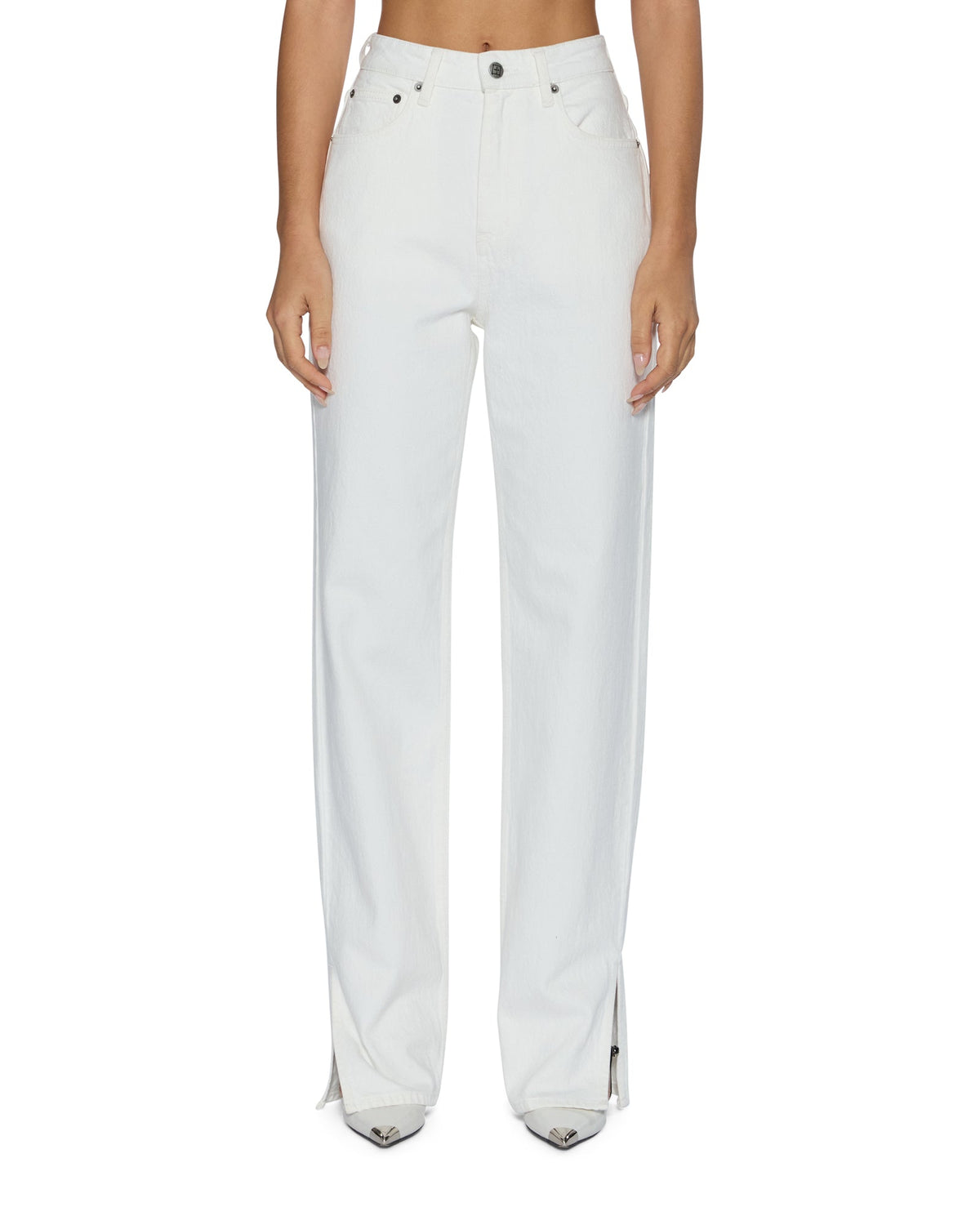 Womens Playback Splits Ecru Straight Denim Jeans - Beige