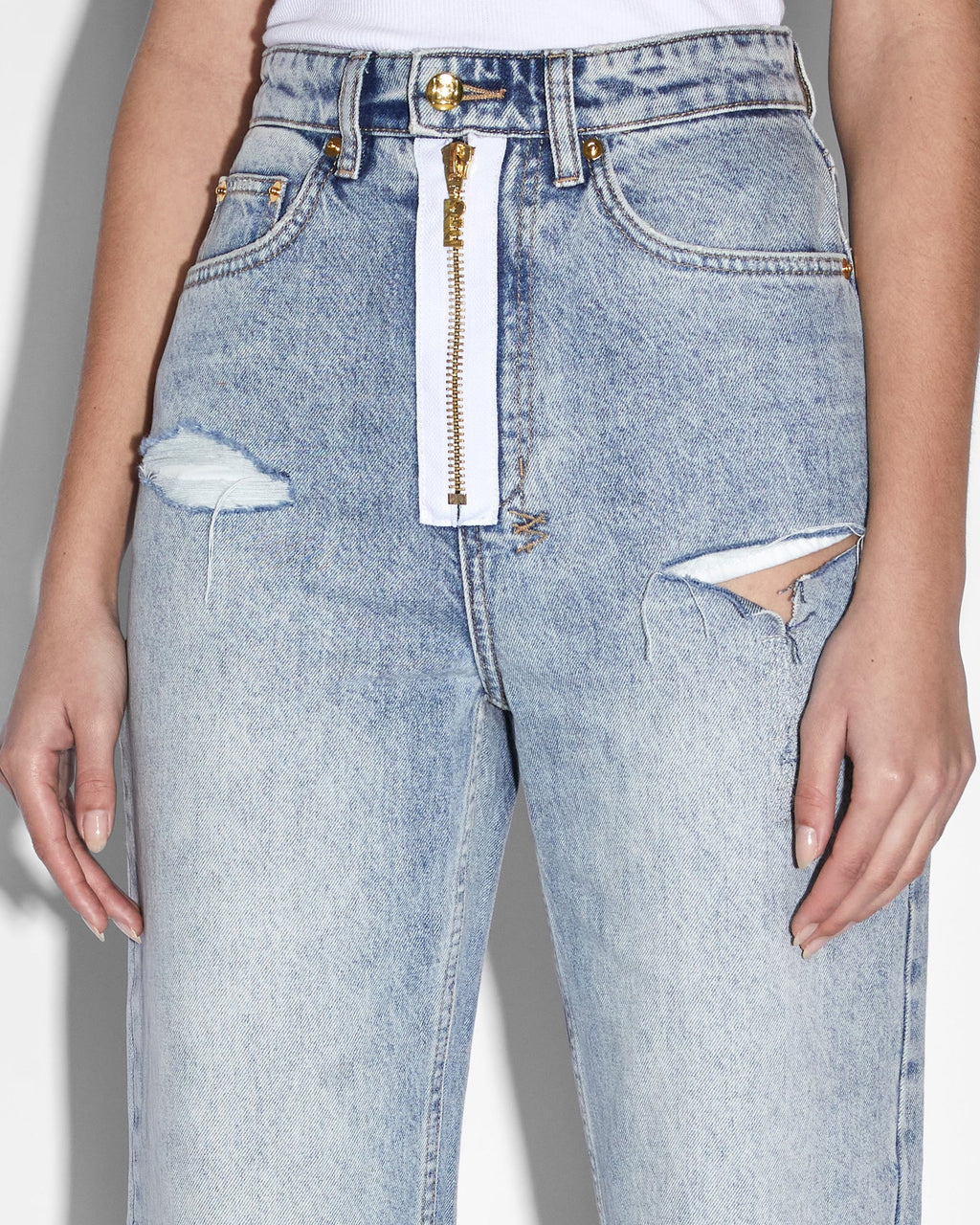 Womens Ksubi X P.e Nation Playback Zipped N Ripped Straight Denim Jeans - Denim