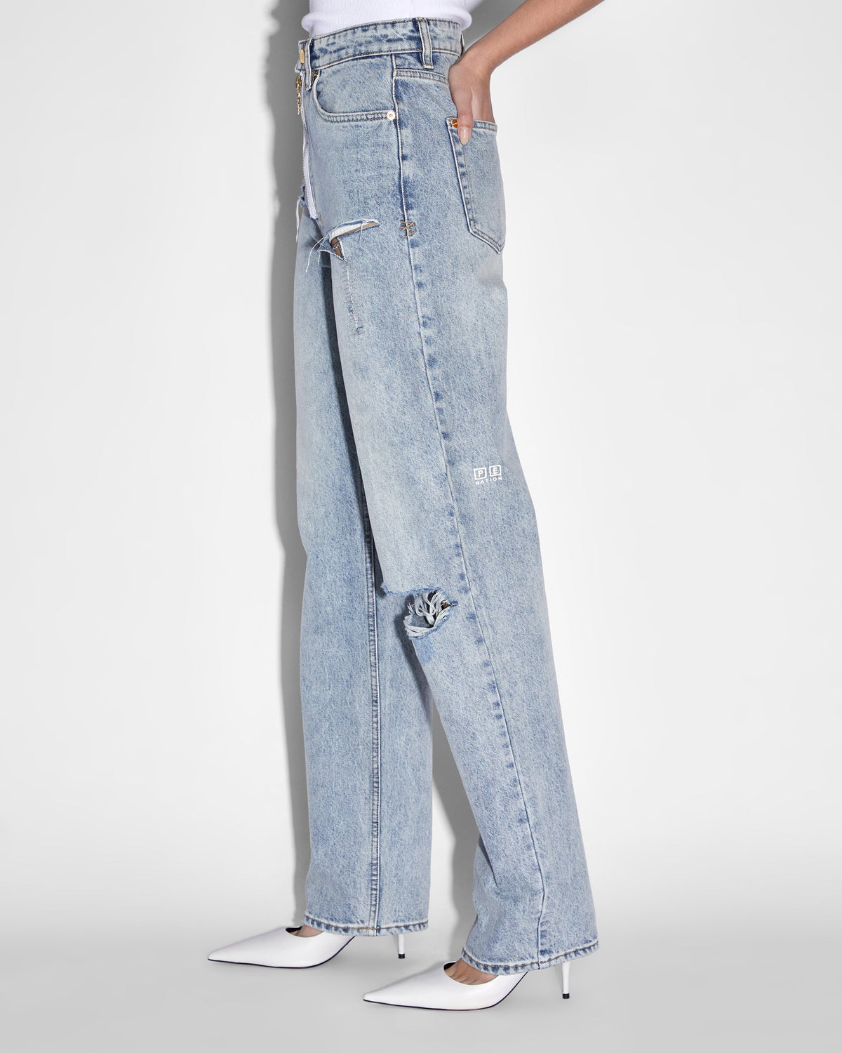 Womens Ksubi X P.e Nation Playback Zipped N Ripped Straight Denim Jeans - Denim