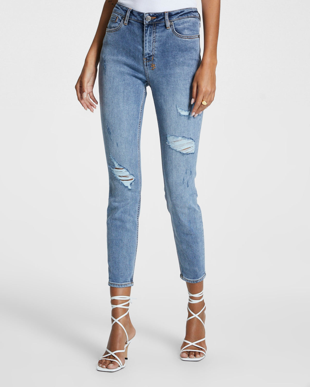 Womens Spray On Exposed Haven Skinny Denim Jeans - Denim