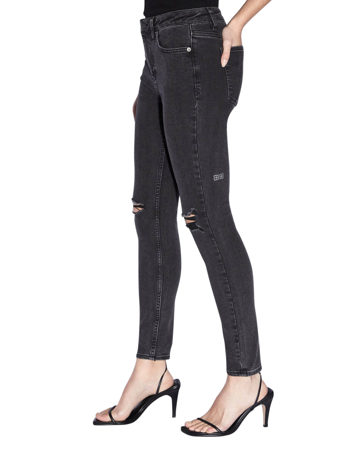 Womens Spray On Hell Cat Ripped Skinny Denim Jeans - Black
