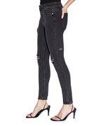 Womens Spray On Hell Cat Ripped Skinny Denim Jeans - Black