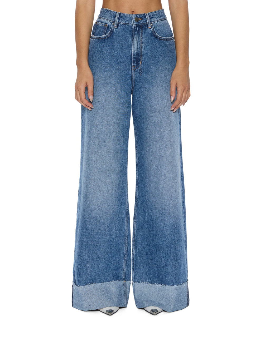 Womens Strider Tidal Cuffed Wide Denim Jeans - Denim