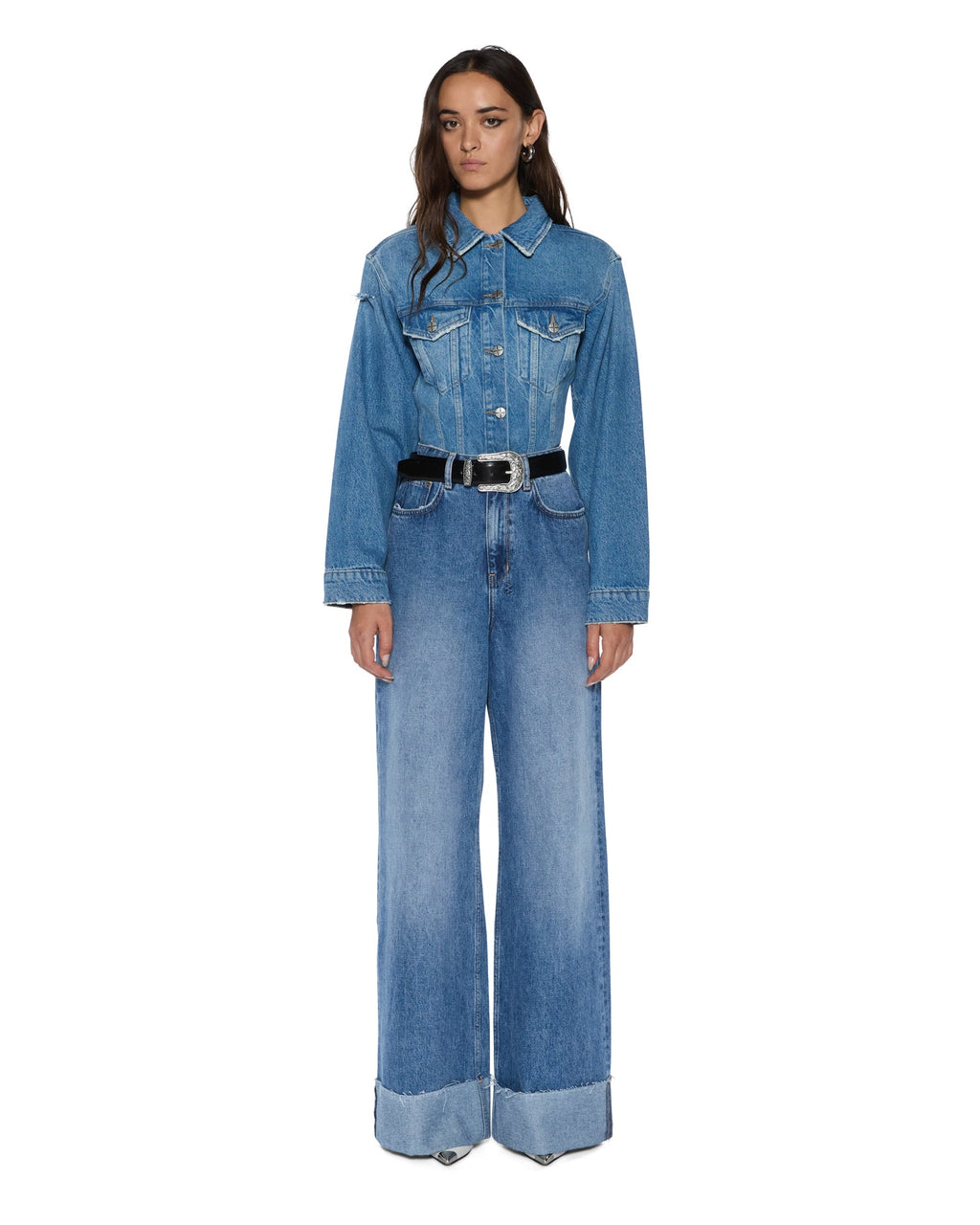 Womens Strider Tidal Cuffed Wide Denim Jeans - Denim